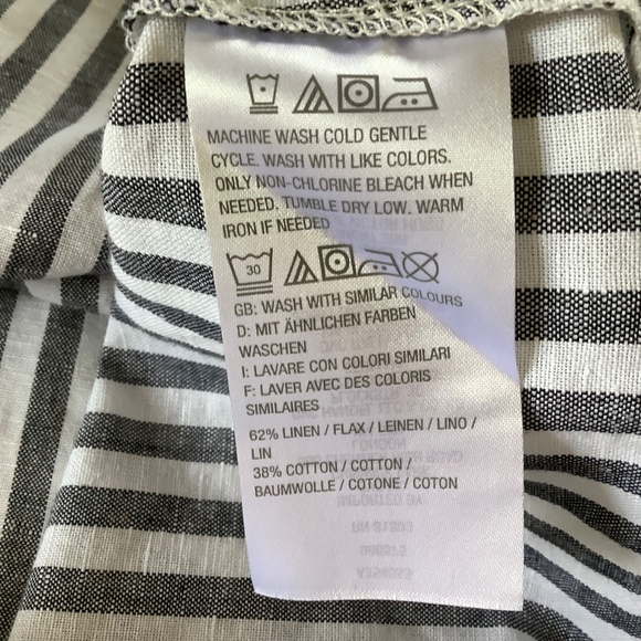 Rachel Hollis Woven Linen Striped Henley Shirt Grey White SZ 14 - Picture 16 of 16